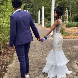 This is a unique mermaid dress. Prom dress Silver/Diamonds